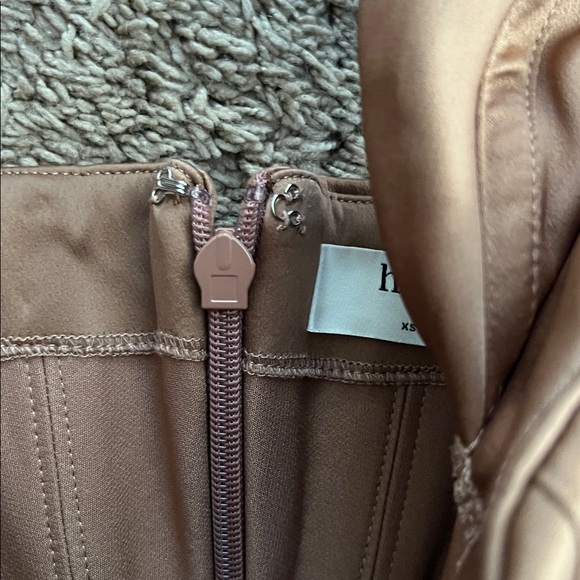 House Of CB Loretta Toffee Satin Off Shoulder Dress. Size Large - Picture 13 of 13